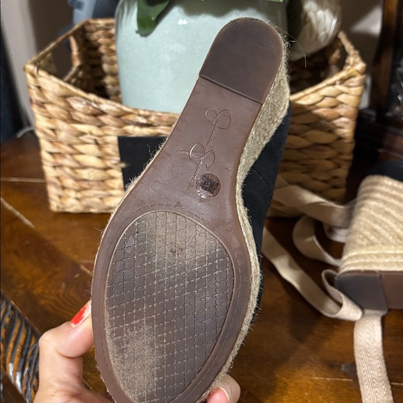 Jessica Simpson ankle wrap Black and Tan Wedge Shoes - Picture 6 of 9